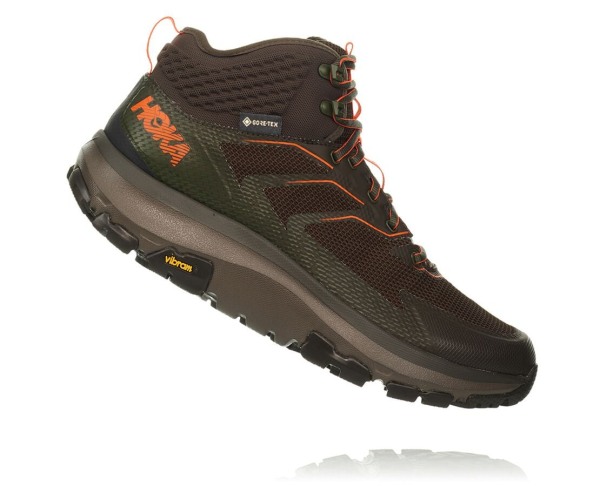 Hoka One One Toa GORE-TEX Mens UK - Black Olive / Orange Hiking Shoes - HXMBV5406